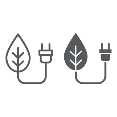 Eko enerji hattı ve glif simgesi, ekoloji ve enerji, bio enerji işareti, vektör grafikleri, Doğrusal model beyaz bir arka planda eps 10.