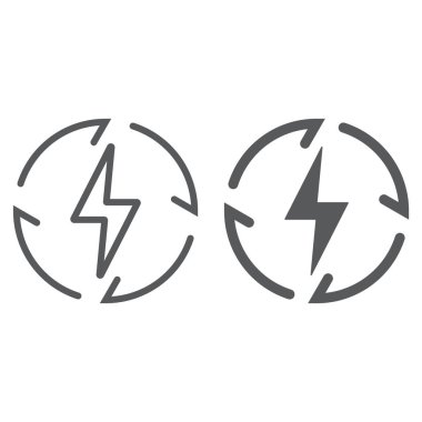 Yenilenebilir enerji hattı ve glif simgesi, ekoloji ve enerji, elektrik işareti, vektör grafikleri, Doğrusal model beyaz bir arka planda eps 10.