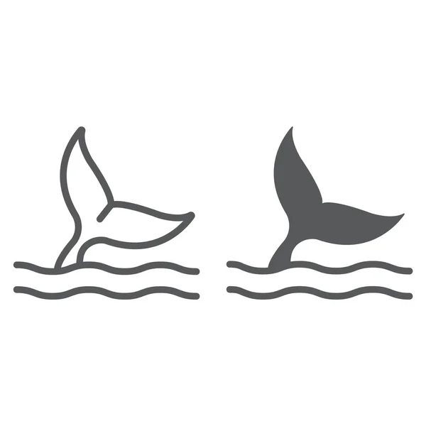 Línea de cola de ballena e icono de glifo, acuático y animal, signo de vida marina, gráficos vectoriales, un patrón lineal sobre un fondo blanco, eps 10 . — Vector de stock