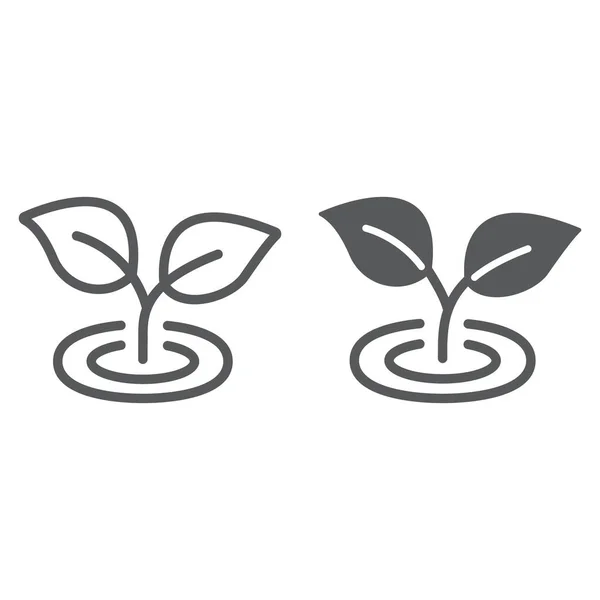 Línea de la hoja y glifo icono, ecología y planta, signo de flora, gráficos vectoriales, un patrón lineal sobre un fondo blanco, eps 10 . — Vector de stock