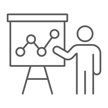 Sunu ince çizgi simgesi, eğitim ve seminer, öğretmen işareti, vektör grafikleri, Doğrusal model beyaz bir arka planda eps 10.