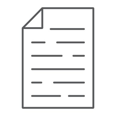 Belge ince çizgi simgesi, ofis ve iş, dosya işareti, vektör grafikleri, Doğrusal model beyaz bir arka planda eps 10.