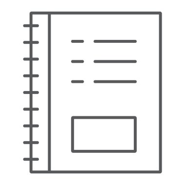 Defter ince çizgi simgesi, ofis ve okul, Not işareti, vektör grafikleri, Doğrusal model beyaz bir arka planda eps 10.