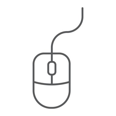 Fare ince çizgi simgesi, ofis ve iş, bilgisayar işareti, vektör grafikleri, Doğrusal model beyaz bir arka planda eps 10.