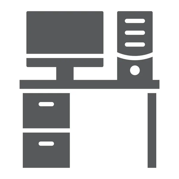 Bürotisch-Glyphen-Symbol, Büro und Arbeit, Schreibtischschild, Vektorgrafik, ein durchgehendes Muster auf weißem Hintergrund, Folge 10. — Stockvektor