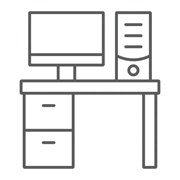 Icône de ligne mince de table de bureau, bureau et travail, panneau de bureau, graphiques vectoriels, un motif linéaire sur un fond blanc, eps 10 . — Image vectorielle