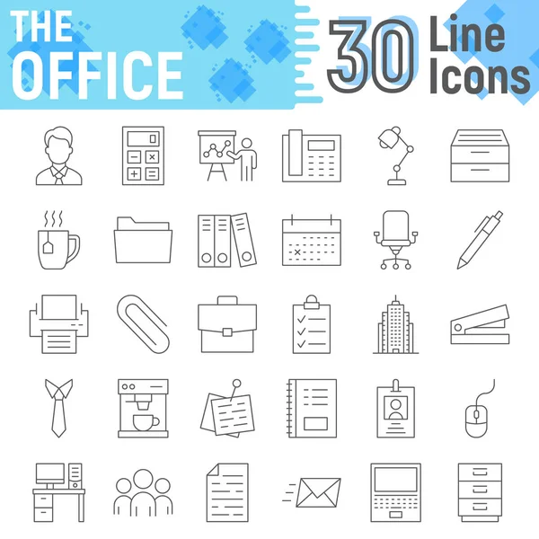 Office ince çizgi Icon set, iş semboller koleksiyonu, vektör çizimler, logo illüstrasyonlar, doğrusal sembollerin paket izole iş işareti beyaz arka plan, eps 10. — Stok Vektör