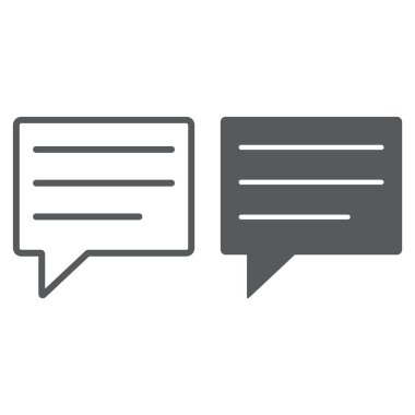 Metin ileti satır ve karakter simgesi, iletişim ve sohbet, soeech kabarcık messgae işareti, vektör grafikleri, Doğrusal model beyaz bir arka planda eps 10.