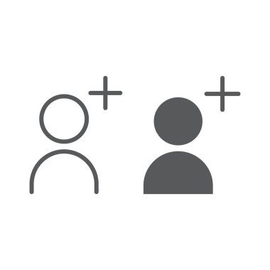 Kişi satır ve karakter simgesi, arkadaş ve kişi, düğmesini işaret, vektör grafikleri, Doğrusal model eps 10, beyaz bir arka plan eklemek.