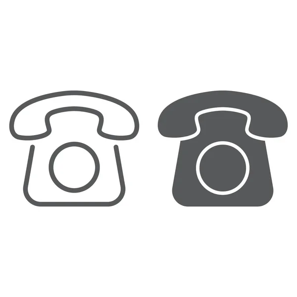Alte Telefonleitung und Glyphen-Symbol, kontaktieren Sie uns und telefonieren Sie, Retro-Zeichen, Vektorgrafik, ein lineares Muster auf weißem Hintergrund, Folge 10. — Stockvektor