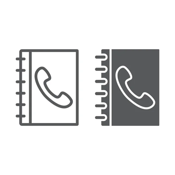 Książki telefonicznej linii i ikony glifów, kontakt, telefon, adres dokonać rezerwacji znak, grafika wektorowa, liniowy model na białym tle, eps 10. — Wektor stockowy