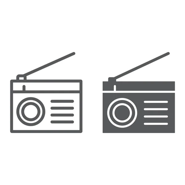 Línea de radio y glifo icono, fm y sonido, signo de comunicación, gráficos vectoriales, un patrón lineal sobre un fondo blanco, eps 10 . — Vector de stock