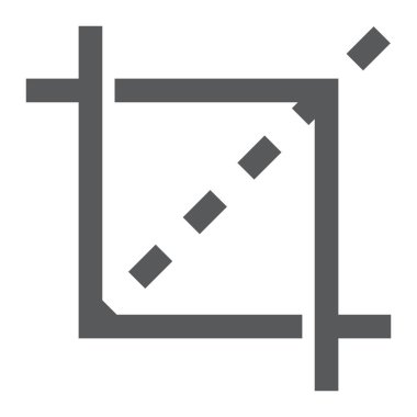 Kırpma aracı glif simgesi, araçları ve tasarım, kesme işareti, vektör grafikleri, beyaz bir arka planda eps 10 katı bir desen.