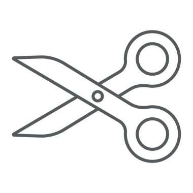 Makas ince çizgi simgesi, araçları ve tasarım, kesme işareti, vektör grafikleri, Doğrusal model beyaz bir arka planda eps 10.