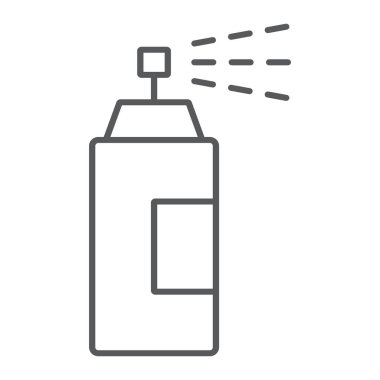 Püskürtücü ince çizgi simgesi, araçları ve vektör grafikleri, beyaz bir arka planda eps 10 doğrusal bir desen tasarımı, aerosol işareti,.