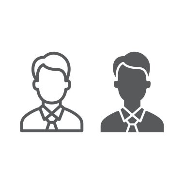 Yöneticisi satır ve karakter simgesi, ofis ve iş işadamı işareti, vektör grafikleri, Doğrusal model beyaz bir arka planda eps 10.