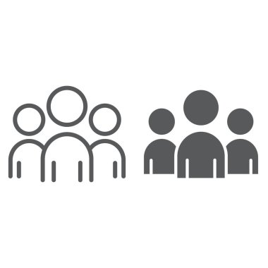 Takım hattı ve glif simgesi, iş ve iş, grup işareti, vektör grafikleri, Doğrusal model beyaz bir arka planda eps 10.