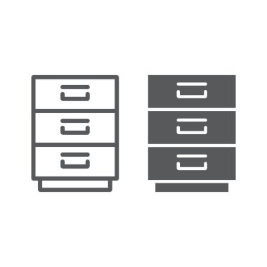 Dolum kabine hattı ve glif simgesi, ofis ve düzenlemek, dosya işareti, vektör grafikleri, Doğrusal model beyaz bir arka planda eps 10.