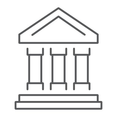 İnce çizgi simgesi, finans ve bankacılık, banka işareti, vektör grafikleri, Doğrusal model beyaz bir arka plan üzerinde eps 10 bina banka.