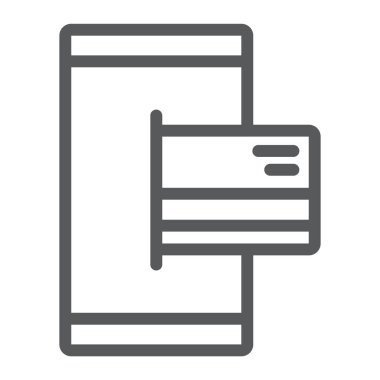 Mobil Bankacılık satırı simgesi, finans ve bankacılık, ödeme işareti, vektör grafik, bir doğrusal model beyaz bir arka planda eps 10.