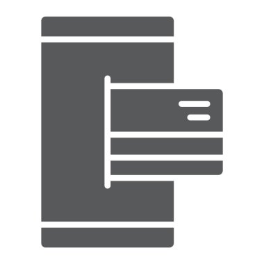 Mobil Bankacılık glif simgesi, finans ve bankacılık, ödeme işareti, vektör grafikleri, beyaz bir arka planda eps 10 katı bir desen.