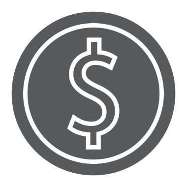 Doları para glif simgesi, finans ve bankacılık, para birimi işareti, vektör grafikleri, beyaz bir arka planda eps 10 katı bir desen.