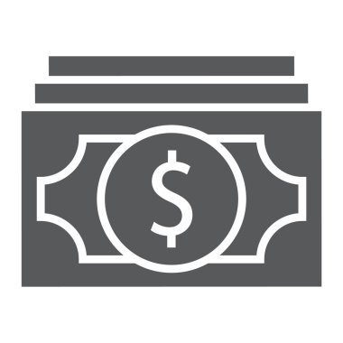 Para glif simgesi, finans ve bankacılık, nakit işareti, vektör grafikleri, beyaz bir arka planda eps 10 katı bir desen.