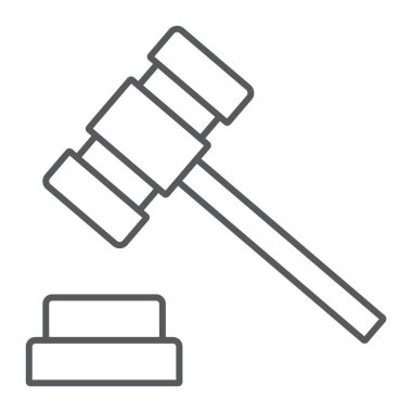 Açık artırma çekiç ince çizgi simgesi, finans ve bankacılık, Yargıç işareti, vektör grafikleri, Doğrusal model beyaz bir arka planda eps 10.