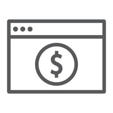 Online bankacılık satırı simgesi, finans ve bankacılık, ödeme işareti, vektör grafik, bir doğrusal model beyaz bir arka planda eps 10.