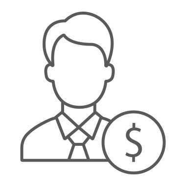 Yatırımcı ince çizgi simgesi, finans ve bankacılık, işadamı işareti, vektör grafikleri, Doğrusal model beyaz bir arka planda eps 10.