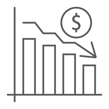 Grafik ince çizgi simgesi, finans ve bankacılık, azalma işareti, vektör grafikleri, Doğrusal model beyaz bir arka planda eps 10.