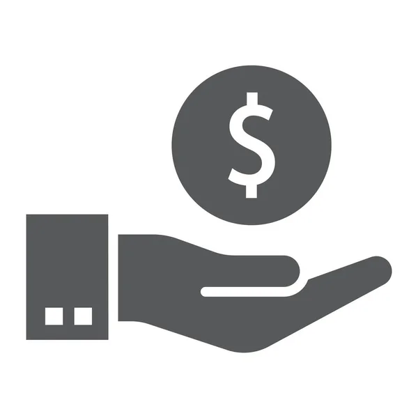 Mão segurando ícone de glifo de moeda, finanças e bancos, sinal de mão, gráficos vetoriais, um padrão sólido em um fundo branco, eps 10 . —  Vetores de Stock