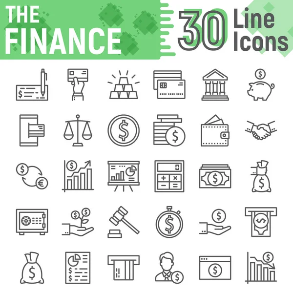 Набір значків фінансової лінії, колекція банківських символів, векторні ескізи, ілюстрації логотипів, знаки грошей лінійний пакет піктограм ізольовані на білому тлі, eps 10 . — стоковий вектор