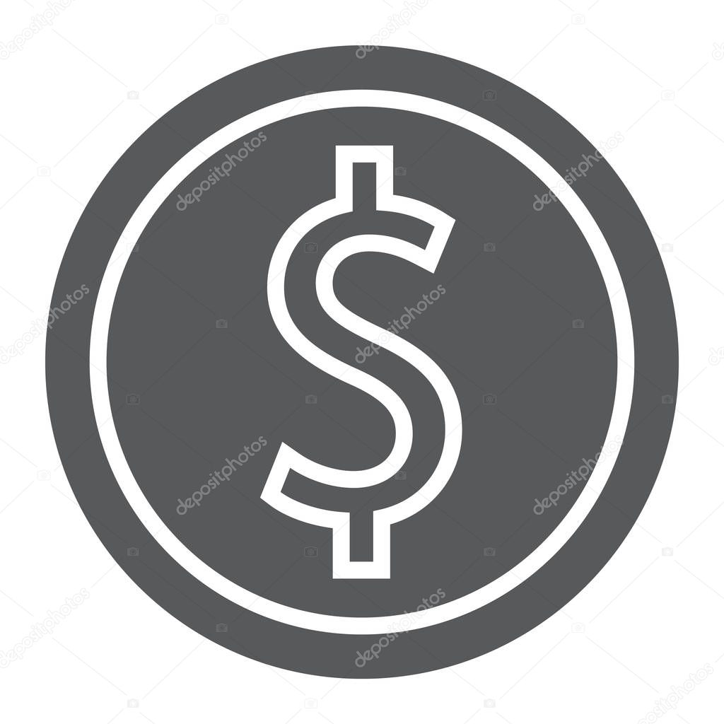Dollar coin glyph icon, finance and banking, currency sign, vector graphics, a solid pattern on a white background, eps 10.