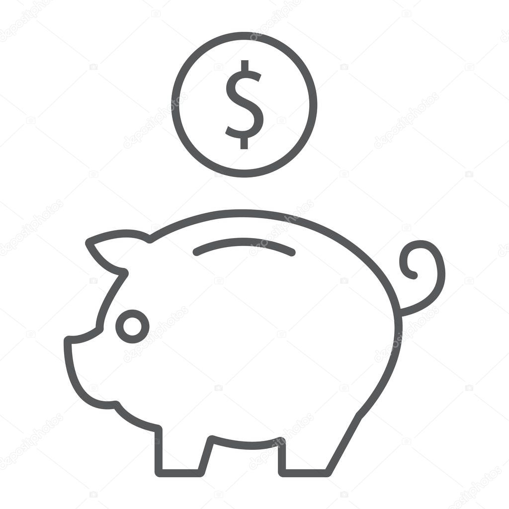 Deposit thin line icon, finance and banking, piggy bank sign, vector graphics, a linear pattern on a white background, eps 10.