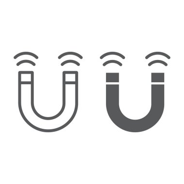 Mıknatıs satır ve karakter simgesi, araçları ve vektör grafikleri, beyaz bir arka planda eps 10 doğrusal bir desen tasarımı, manyetik işareti,.