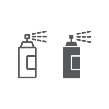 Püskürtücü satır ve karakter simgesi, araçları ve vektör grafikleri, beyaz bir arka planda eps 10 doğrusal bir desen tasarımı, aerosol işareti,.