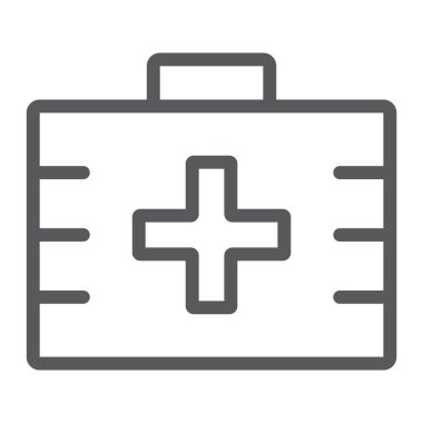 İlk yardım kiti satırı simgesi, sağlık ve klinik, tıbbi çanta işareti, vektör grafikleri, Doğrusal model beyaz bir arka planda eps 10.