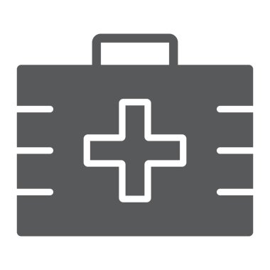 İlk yardım kiti glif simgesi, sağlık ve klinik, tıbbi çanta işareti, vektör grafikleri, beyaz bir arka planda eps 10 katı bir desen.