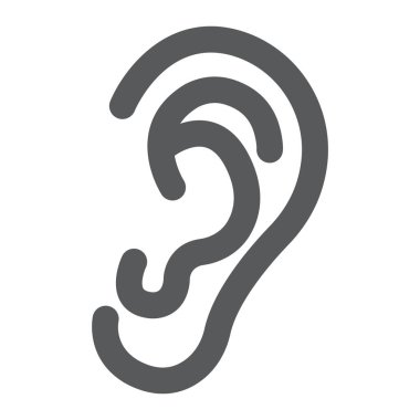 İnsan kulağının glif simgesi, anatomi ve biyoloji, Otolojide işareti, vektör grafikleri, Doğrusal model beyaz bir arka planda eps 10.