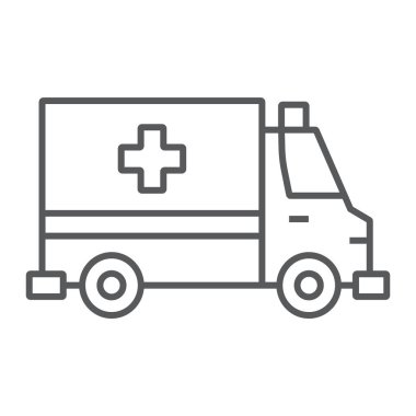 Ambulans ince çizgi simgesi, acil durum ve hastane, taşıma işareti, vektör grafikleri, Doğrusal model beyaz bir arka planda eps 10.