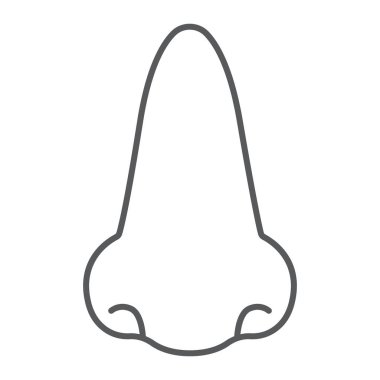 İnce çizgi simgesi, anatomi ve biyoloji, rhinology işareti, vektör grafikleri, Doğrusal model beyaz bir arka plan üzerinde eps 10 burun.