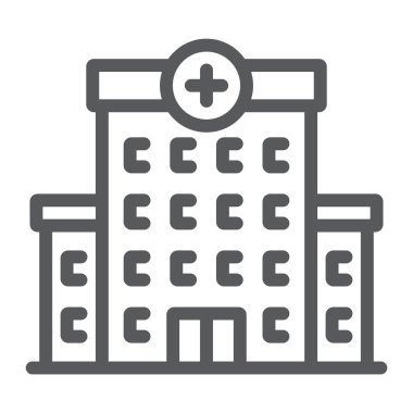 Hastane satırı simgesi, Mimarlık ve bina, Tıp Merkezi işareti, vektör grafikleri, beyaz bir arka plan üzerinde bir doğrusal model eps 10.