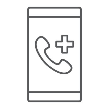 Acil arama ince çizgi simgesi, tıbbi ve hizmet, tıbbi destek üye, vektör grafikleri, Doğrusal model beyaz bir arka planda eps 10.