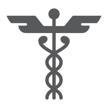 Caduceus glif simgesi, tıp ve hastane, eczane işareti, vektör grafikleri, beyaz bir arka planda eps 10 katı bir desen.