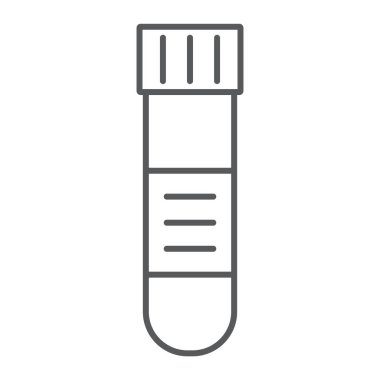 Kan testi tüp ince çizgi simgesi, tıp ve donanımları, laboratuar işareti, vektör grafikleri, Doğrusal model beyaz bir arka planda eps 10.