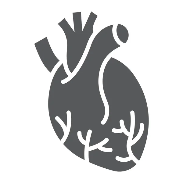 Icône de glyphe cardiaque humaine, anatomie et biologie, signe de cardiologie, graphiques vectoriels, un motif linéaire sur fond blanc, eps 10 . — Image vectorielle