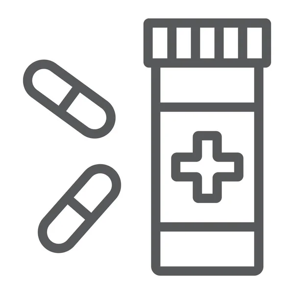 Pillen lijn pictogram, farmacie en geneeskunde, tablet fles teken, vector graphics, een lineair patroon op een witte achtergrond, eps 10. — Stockvector