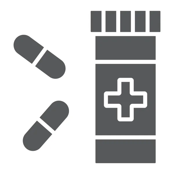 Pillen glyph pictogram, farmacie en geneeskunde, tablet fles teken, vector graphics, een effen patroon op een witte achtergrond, eps 10. — Stockvector