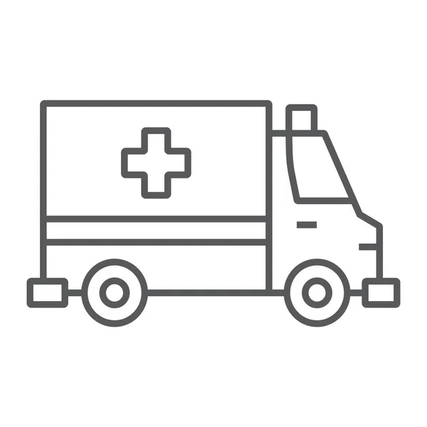 Ambulance dunne lijn pictogram, nood- en ziekenhuis, vervoer teken, vector graphics, een lineair patroon op een witte achtergrond, eps 10. — Stockvector